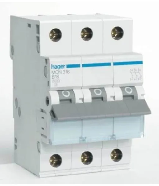 Hager Johdonsuoja-automaatti 3P 16A C tyyppi 6kA